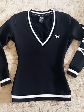 PINK Victoria's Secret Black V-Neck Sweater with White Trim